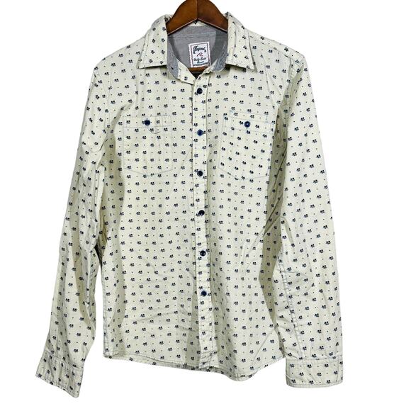 Request Retro Micro Floral Print Button Up Shirt Long Sleeve - M - Picture 1 of 4